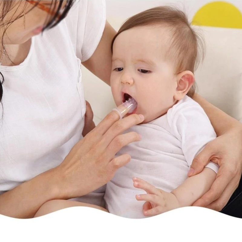 Mom-cepillo de dientes de dedo para bebé, herramienta de cuidado dental para niño, cepillo de dientes de silicona suave, limpieza de goma, cepillo de bebé + caja higiénica