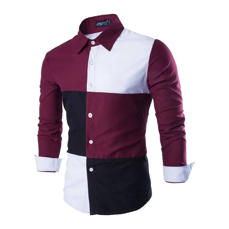 Brand New font b Men s b font Casual Patchwork font b Shirt b font Social