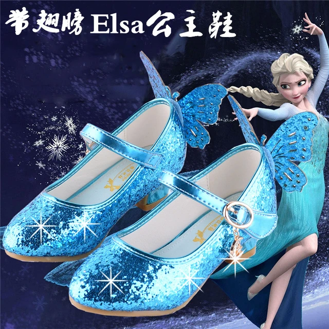 Disney-zapatos princesa Elsa de Frozen para niña, calzado de alto para primavera otoño, color rosa y azul - AliExpress