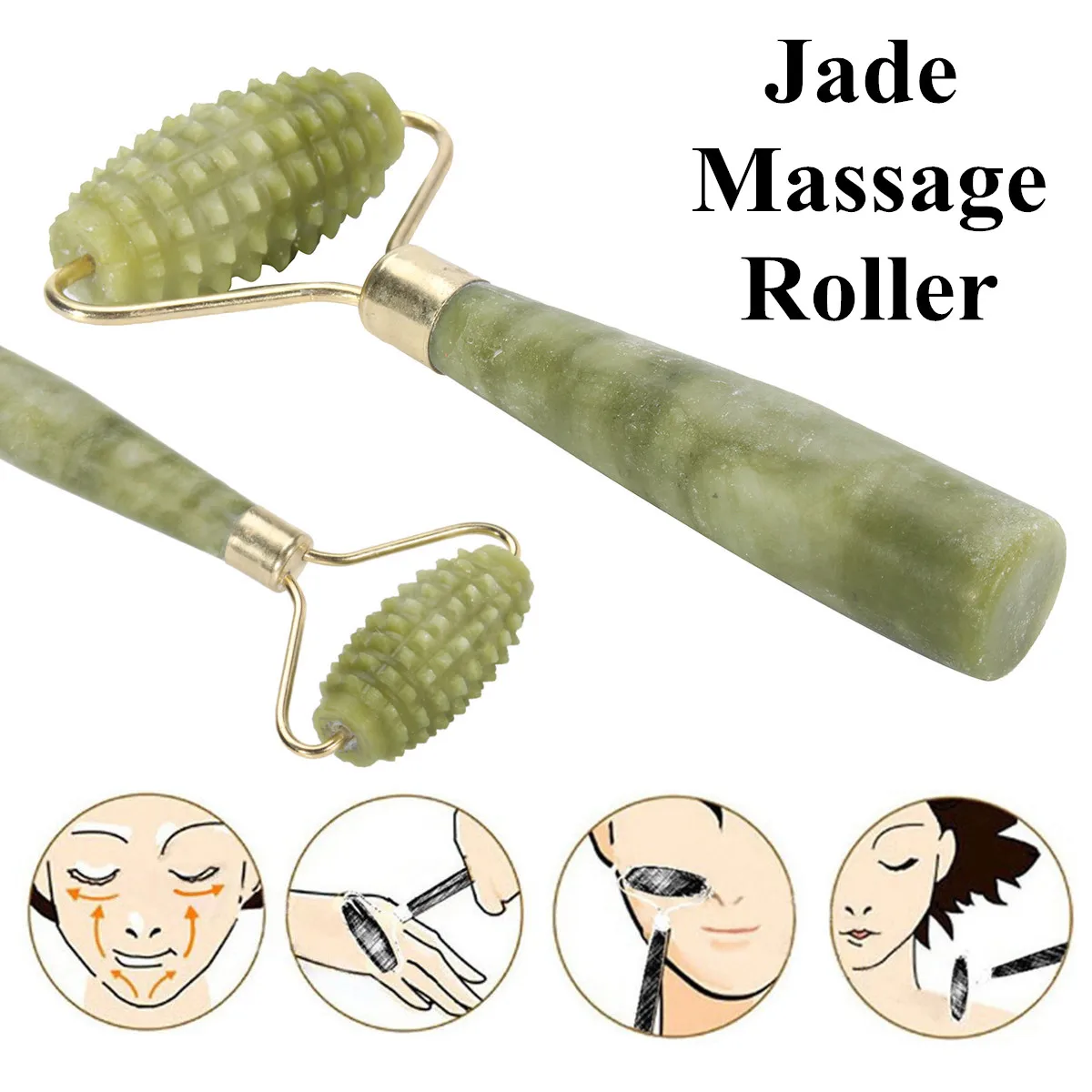 

KiWarm Natural Jade Stone Face Massager Roller Spa Head Neck Body Facial Beauty Health Slimming Massager Gemstone Crafts Gift