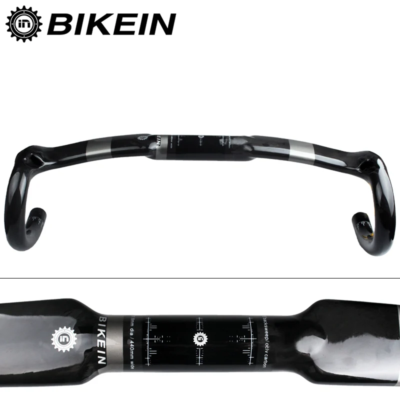 Bikein полный углерода UD Велоспорт Road Рули для велосипеда 400/420/440 мм черный глянцевый согнуты бар Запчасти для велосипедов сверхлегкий 220 г