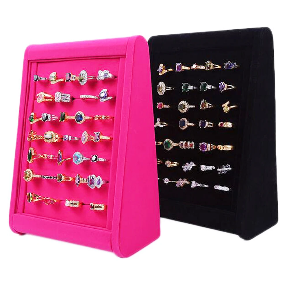 

SZanbana 7 Slots Velvet Ring Display Stand Display Jewelry Tray Organizer Pad Showcase Display Case For Bedroom Store Counter
