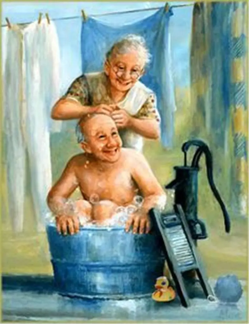 

5D Diamond Painting Cross Stitch Bathing in the elderly Crystal Needlework Diamond Embroidery Full Diamond Decorative