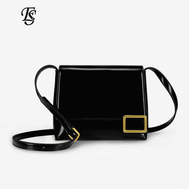 

2019 new fashion metal buckle small square bag female diagonal bag bright surface simulation leather handbag shoulder bag