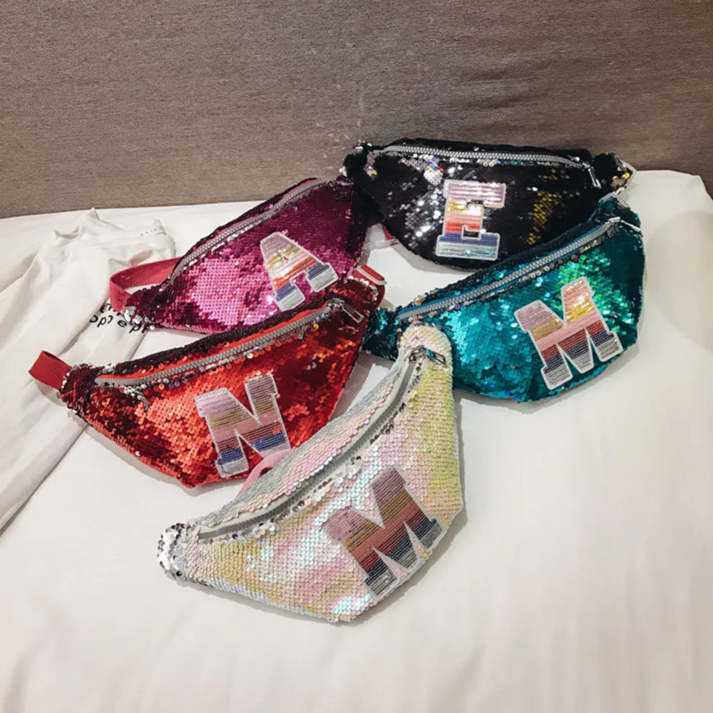 

Fanny Pack Korean Children 2019 New Trend Sequins Mini Shoulder Crossbody Bag Capital Letter Women Bum Waist Bags Phanny Pack