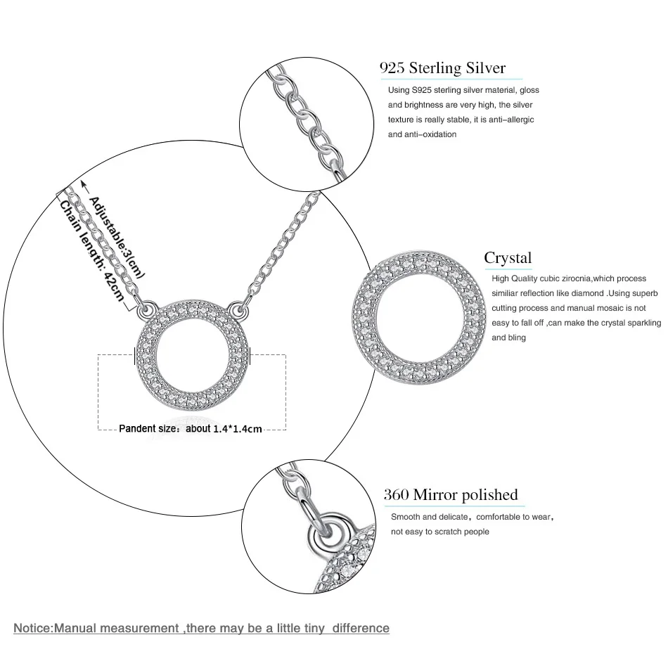 ELESHE ожерелье, совместимое с оригинальными ювелирными изделиями, настоящее 925 пробы Серебряное ожерелье, круговое колье с подвеской, ожерелье