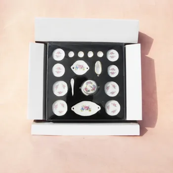 

Miniatures for terrariums 17PCS SET Dollhouse Miniature Dining Ware Porcelain Tea Set Dish Cup Plate Dolls Accesssories