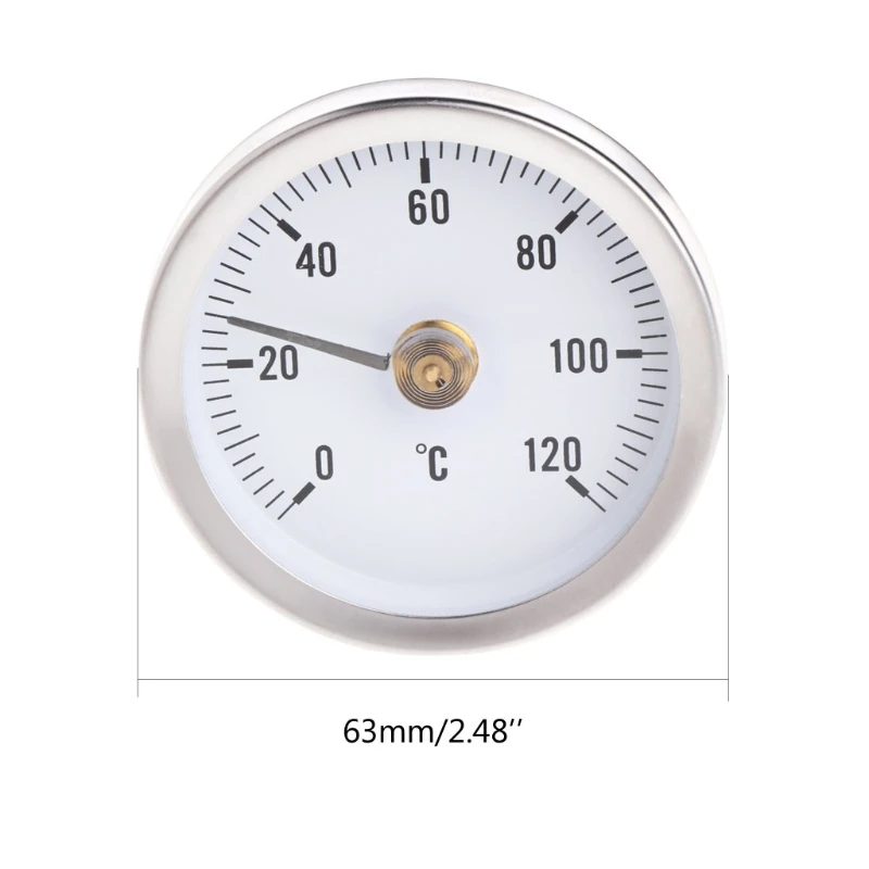 Циферблат из нержавеющей стали клип-на пружинный температурный испытательный Манометр Термометр биметаллическая поверхность трубный термометр 63 мм 120C