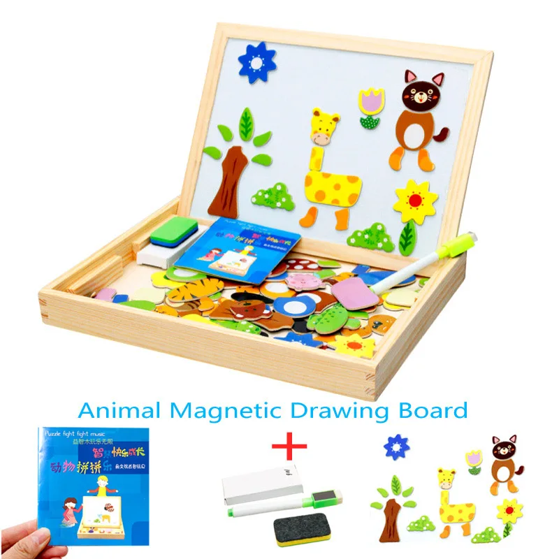 4 стиля животных Магнитная доска для рисования деревянные игрушки мольберт джунгли головоломка живопись доска обучения и образования игрушки для детей - Цвет: Animal