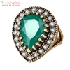 Yunkingdom Vintage Big Water Drop Ring Antique Gold Color Crystal Resin Ethnic Jewelry Rings for Women ► Photo 1/5