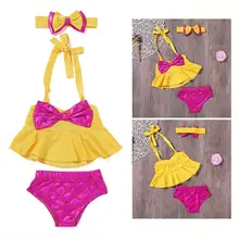 Дети милые с лямкой на шее без рукавов головная повязка с принтом пляж, бассейн, с бантом одежда Двойка купальник