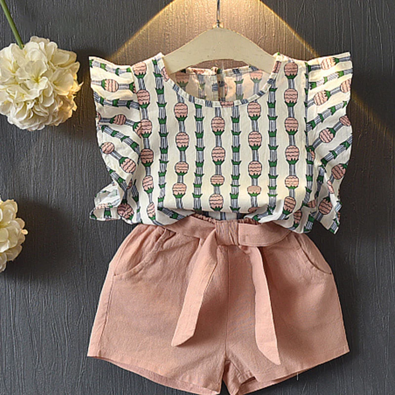 

Pineapple Printed 2PCS Summer Baby Toddler Girl Ruffle Sleeveless Tops Short Pants Casual Outfits Children Kids Clothes Set