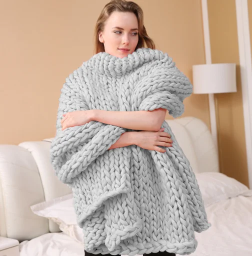 Мягкое вязаное одноцветное одеяло ручной работы, пледы для кровати, дивана, плоского толстого вязания, пледы для дивана, одеяло s
