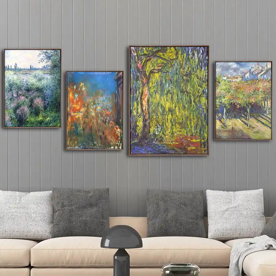 Vintage painting art claude monet artwork wheat field poster canvas framed