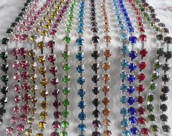 

SS40 Fashion costume applique 8mm crystal glass rhinestones silver metal cup claw trims clothing wedding decoration chain 2yards