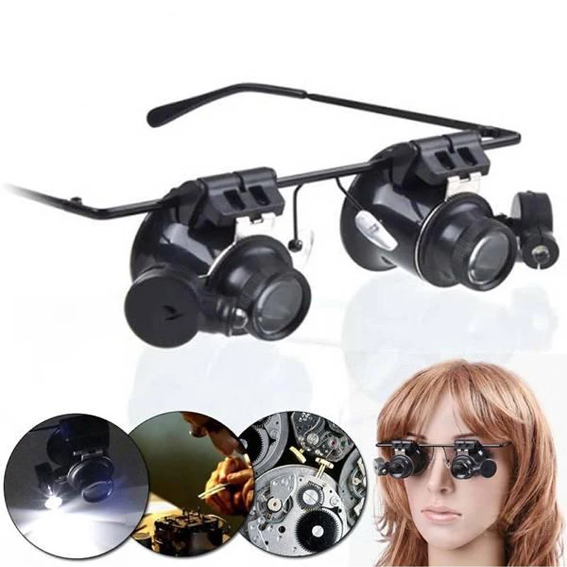 Safety Goggles With LED Lights Jewelry Magnifying Glasses Magnifier 20X