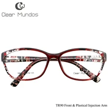 CLEAR MUNDOS Fashionable Glasses with Spring Hinge Optical Frames TR90 Glasses Cateye Frame Clear Lens Eyeware for T8003