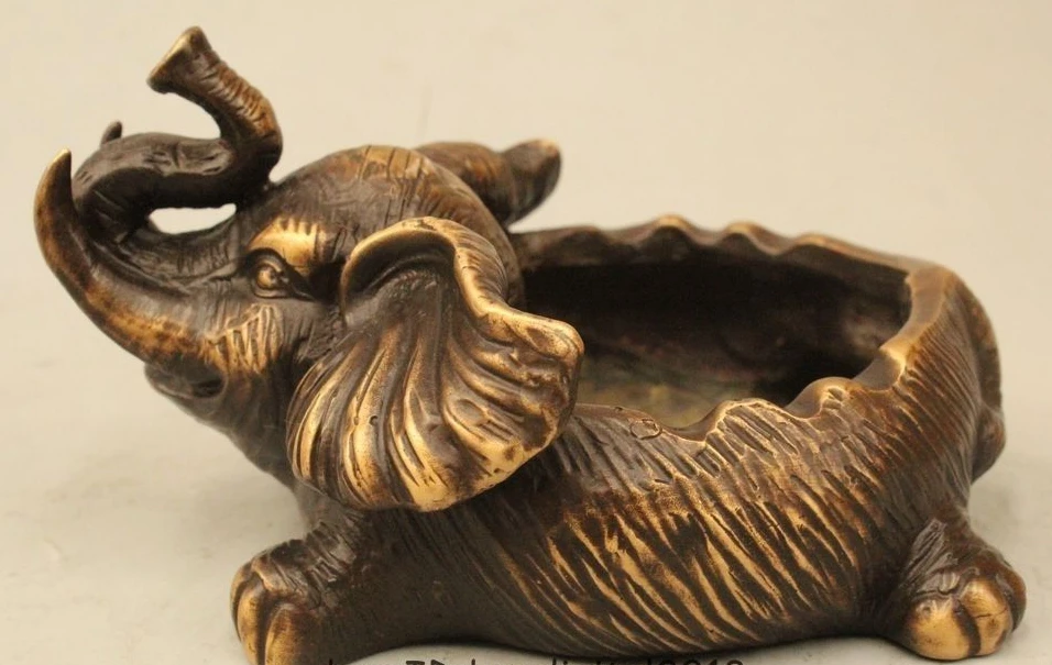 

6" China Chinese Palace Folk Purple Bronze elephant ashtray Bowl censer Statue