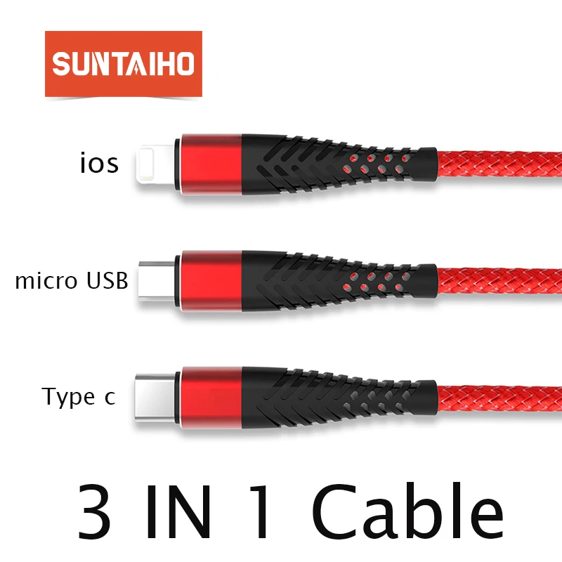 Suntaiho for iphone cable 3in1 ios micro USB for xiaomi 4C USB Type C cable for samsung s9 for one plus 6 5 Fast Charging cable Suntaiho for iphone cable 3in1 ios micro USB for xiaomi 4C USB Type C cable for samsung s9 for one plus 6 5 Fast Charging cable