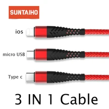Suntaiho for iphone cable 3in1 ios micro USB for xiaomi 4C USB Type C cable for samsung s9 for one plus 6 5 Fast Charging cable Suntaiho for iphone cable 3in1 ios micro USB for xiaomi 4C USB Type C cable for samsung s9 for one plus 6 5 Fast Charging cable