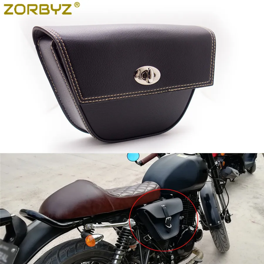 

ZORBYZ Motorcycle Black PU Leather Saddlebag saddle bag Luggage Tool Side Bag For Harley Honda Yamaha Suzuki