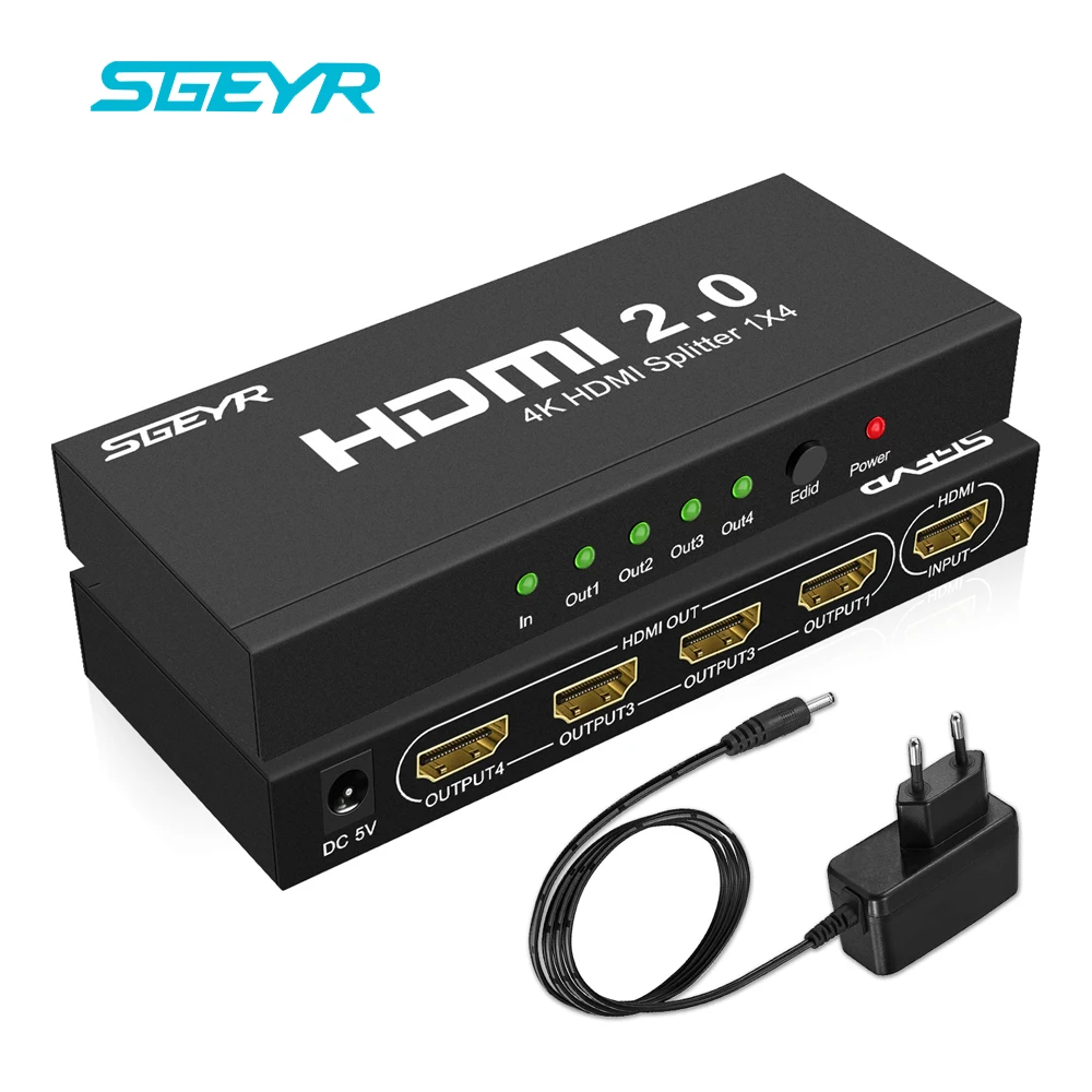 SGEYR 4K 2,0 HDMI сплиттер Full HD видео HDMI коммутатор 1X2 1X4 порта двойной дисплей сплиттер для PS3 PS4 HDTV DVD STB xbox