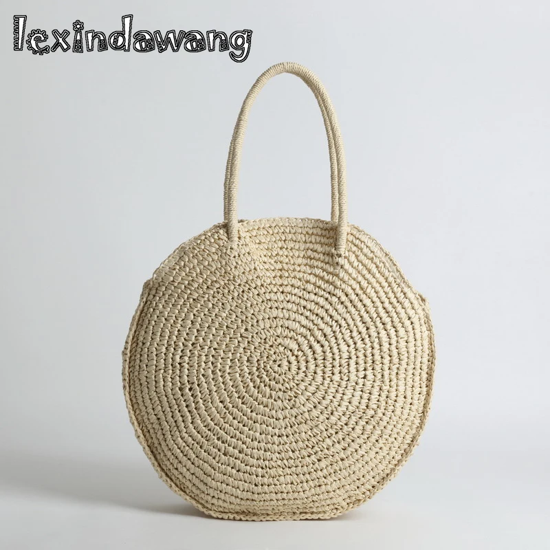 

Paper Rope Crochet Straw Shoulder Bags Handmade Woven Straw Bag Round Circle Europe America Totes Cheap Beach Bags Dropshipping