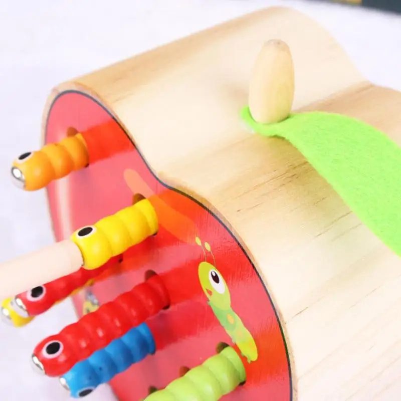 Фруктовая форма ловля червя игра Когнитивная рыболовная игрушка Раннее детство образование конфеты Магнитные деревянные Обучающие деревянные блоки игрушки для мальчиков