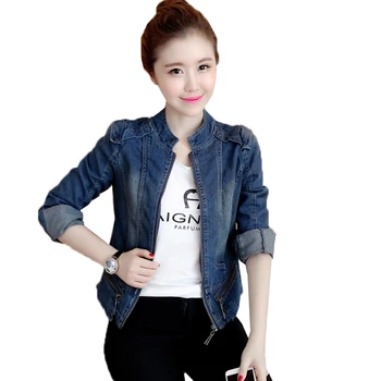 

2020 Women spring autumn short denim jacket Female slim collar long-sleeved denim coat Wild casual large size jeans jacket
