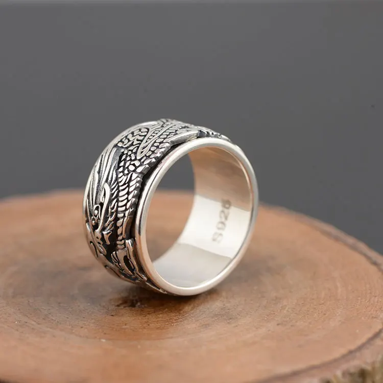 FNJ 925 Серебряное кольцо с модным рисунком дракона,, S925 Стерлинговое тайское серебро, кольца для мужчин, ювелирные изделия, США Размер 7,5-11