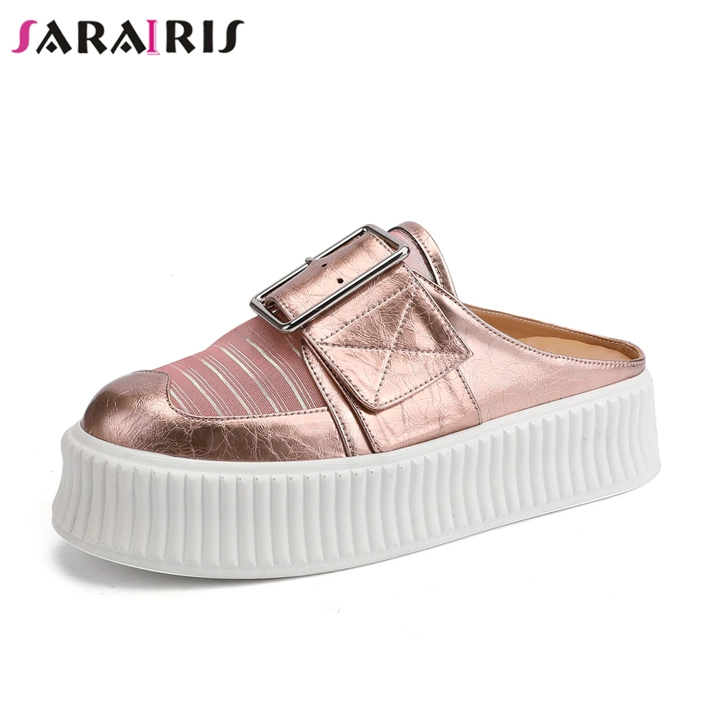 

SARAIRIS 2019 New Sweet Flat Platform Summer Gril Slippers Genuine Leather Shoes Slippers Woman Casual Shoes Woman Size 34-40