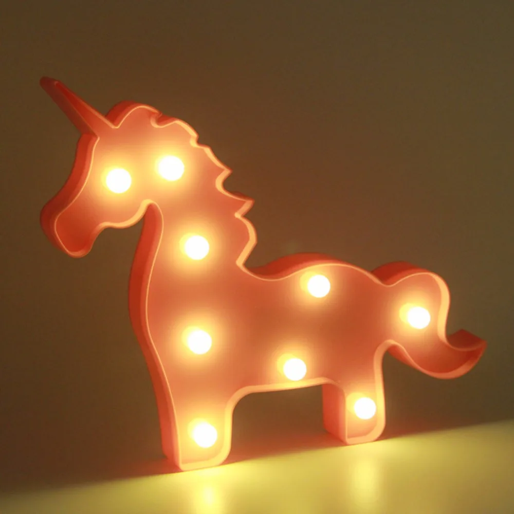 2017 NEW 3D Marquee Lamp With 9LED Battery Operated Night Light Warm White Pink Unicorn APR29