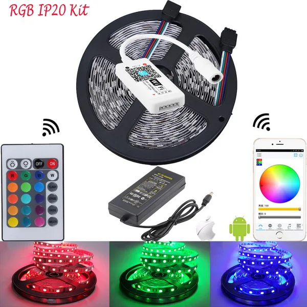 DC 12 В 5050 WiFi СВЕТОДИОДНАЯ лента SMD 300 светодиодный водонепроницаемый гибкий RGB лента IP20 IP65 IP67 IP68 Светодиодный светильник+ WiFi светодиодный контроллер - Испускаемый цвет: 5M IP20 WIFI KIT