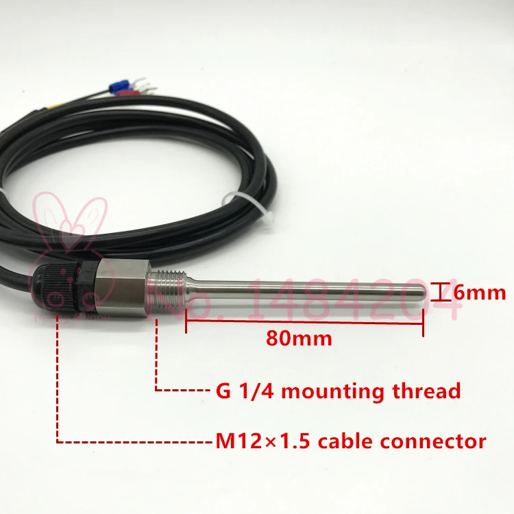 1x PT100 SUS304 Корпус платинового Температура Сенсор G1/4 нить зонд 80 мм диаметр = 6 мм 1,5 м ПВХ 3-провод с сердечником