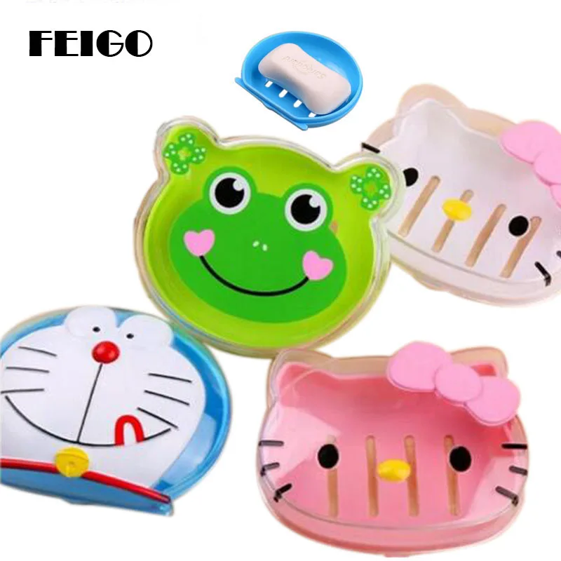 

FEIGO 1 Pcs Cartoon Cat Soap Dish Bathroom Accessories Drain Soap Box Shower Soap Holder Draining Kitchen Sink Sponge Holder F35