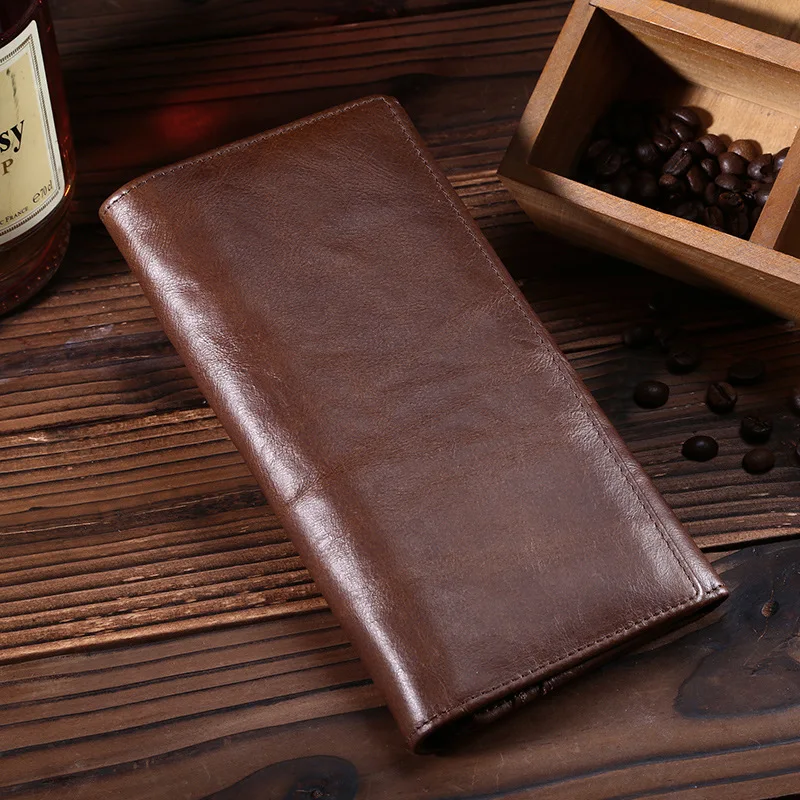 Длинный мужской кошелек из натуральной кожи, винтажный клатч, сумочка для ID/кредитных карт, отделение для монет, кошелек из воловьей кожи