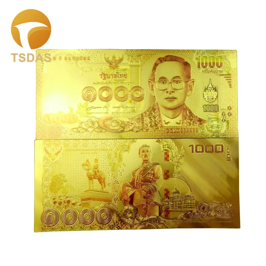 

New Thailand 1000 Baht Bill Gold Foil Banknote With Colors Thailand 24k Gold Plated Note 10pcs/lot