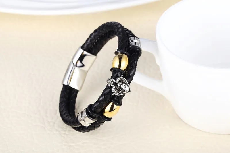 XiongHang браслет в стиле "панк" ручной переплетения черный кожаный шнурок цепь из нержавеющей стали магнитные браслеты с пряжкой мужские браслеты дружбы