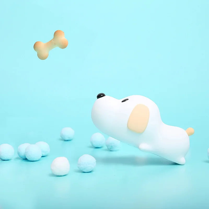 Rechargeable silicone puppy baby kids 3d led night light with timer setting and warm/cool white adjustable