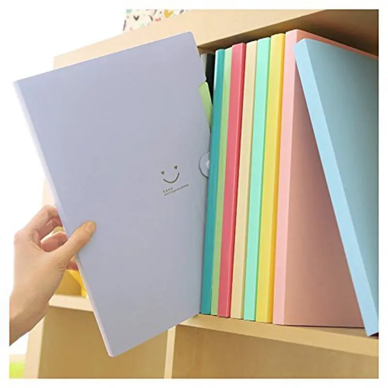 5 Pockets Plastic Expanding File Folders A4 Letter Size Snap Closure Paper Organizer Set of 4 Multicolored