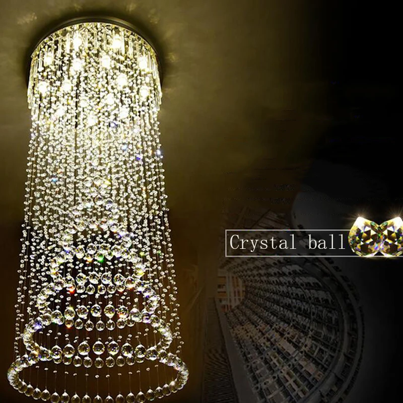

jmmxiuz Crystal Chandelier Villa Lobby Lounge Dining Room Lamp Double Staircase Long Crystal Chandelier Light