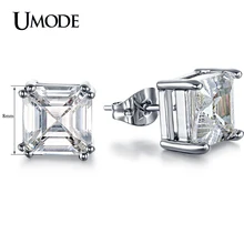 Umode 8 мм 2.5 карат Asscher вырезать CZ белый позолоченные имитация сообщение стад серьги мода ювелирных изделий для женщин UE0187B