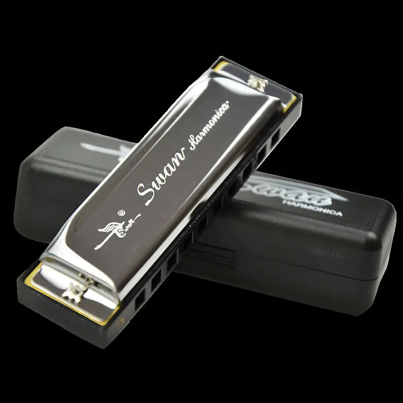 

10pcs Swan C Tone Blues 10 Holes Aluminium Alloy Harmonica Mouth Organ Silver With Case