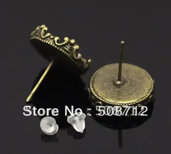 

Free shipping!!! Bronze Tone Cabochon Settings Earring Post W/Stoppers 15x13mm(Fit 12mm),Earrings Base,Earrings Blank