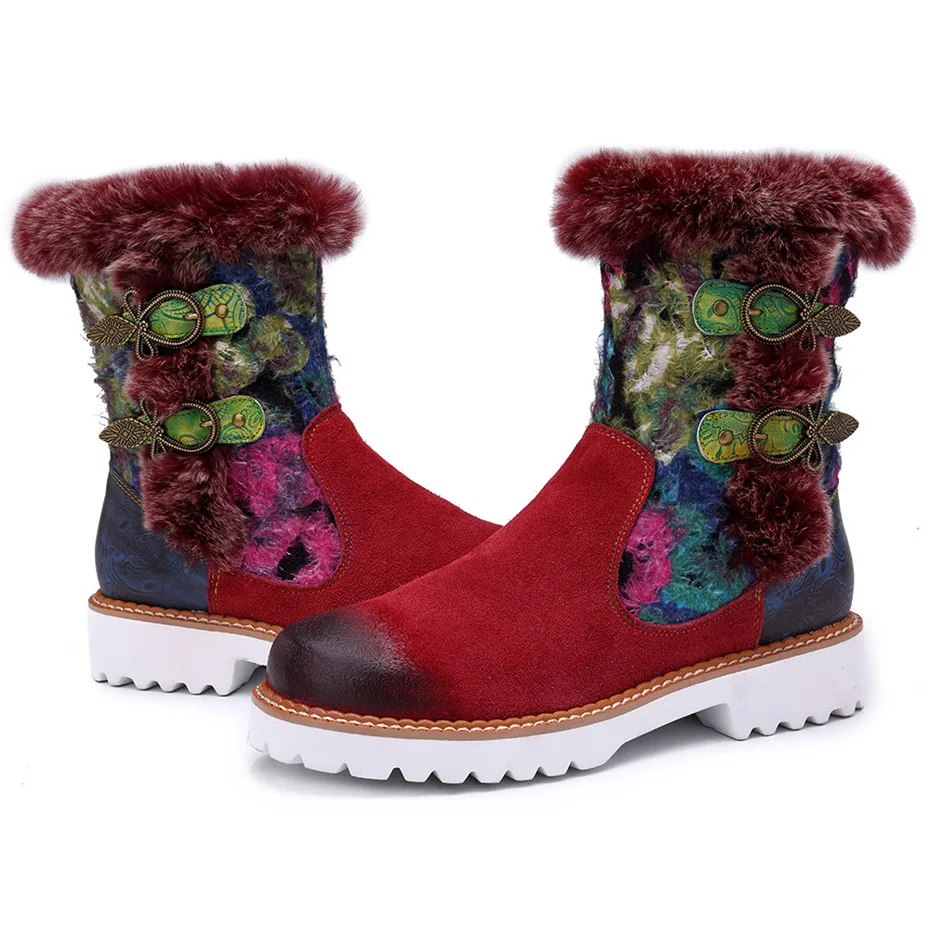 2019 New Rabbit Fur Snow Boots Women Shoes Genuine Leather Casual Comfortable Women's Boots Retro Ladies Short Plush Flats Boots (15)