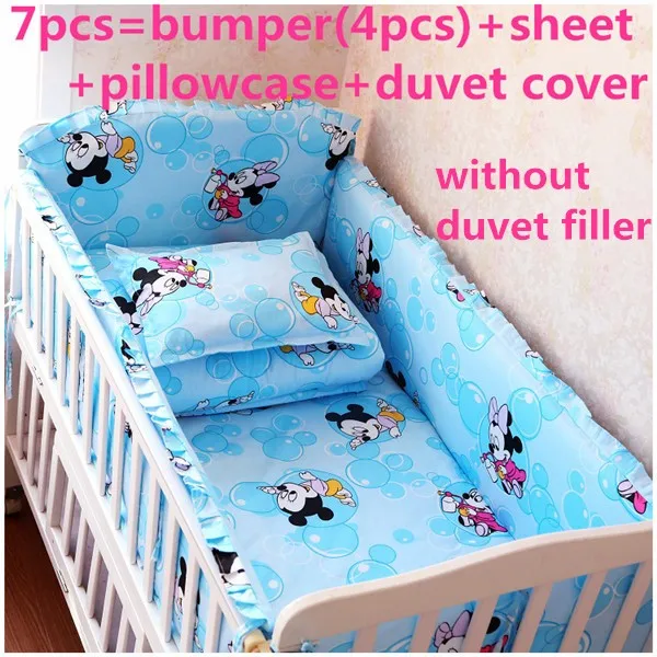 Discount! 6/7pcs Mickey Mouse Baby Bedding Set Crib Cuna Ropa de cuna