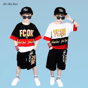 

Boy Clothes Letter Print Raglan Short Sleeve T-shirt Pants Street Dance Sportswear 4-15 Y Child Roupas Infantis Hot Sale