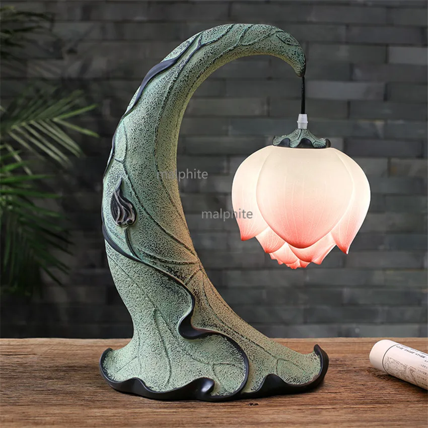 

Chinese style Pastoral Lotus LED table lamp Bedroom bedside Warm lighting light fixture Modern Simple home decor table lights