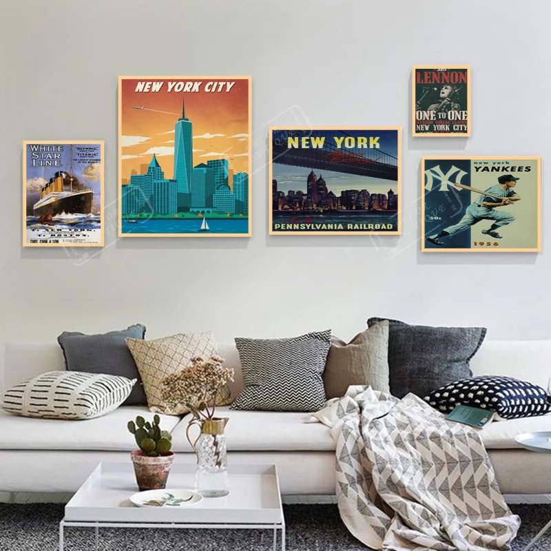 City Scenery Vintage New York Travel Poster Retro Decorative DIY Wall