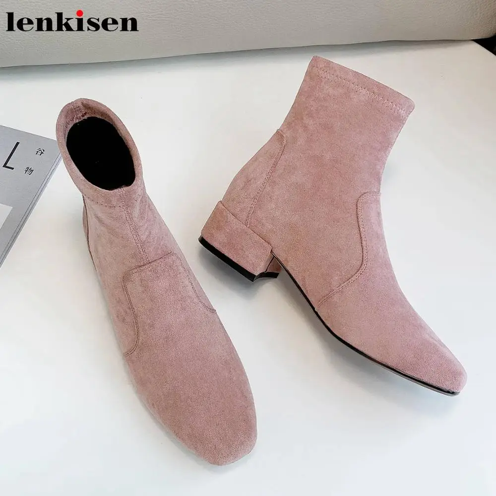 Lenkisen/Классическая теплая зимняя обувь из флока на среднем каблуке с круглым